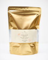 Terra Mistica collagen peptides refill pouch in gold packaging — grass-fed halal collagen for skin, hair, nails and gut